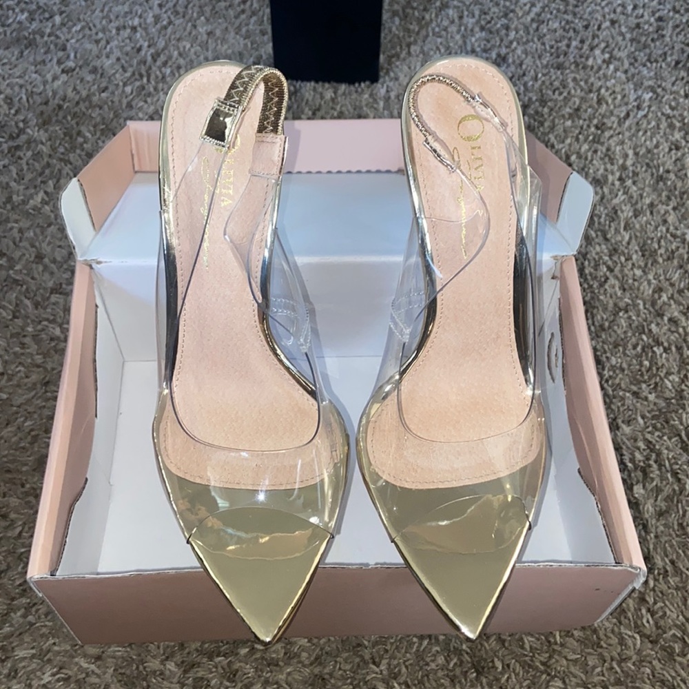Gold & Clear Open Toe Heels
